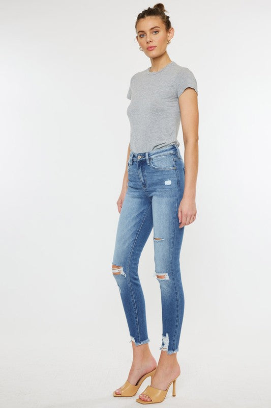 High Rise Fray Hem Ankle Skinny Jeans-Charmful Clothing Boutique