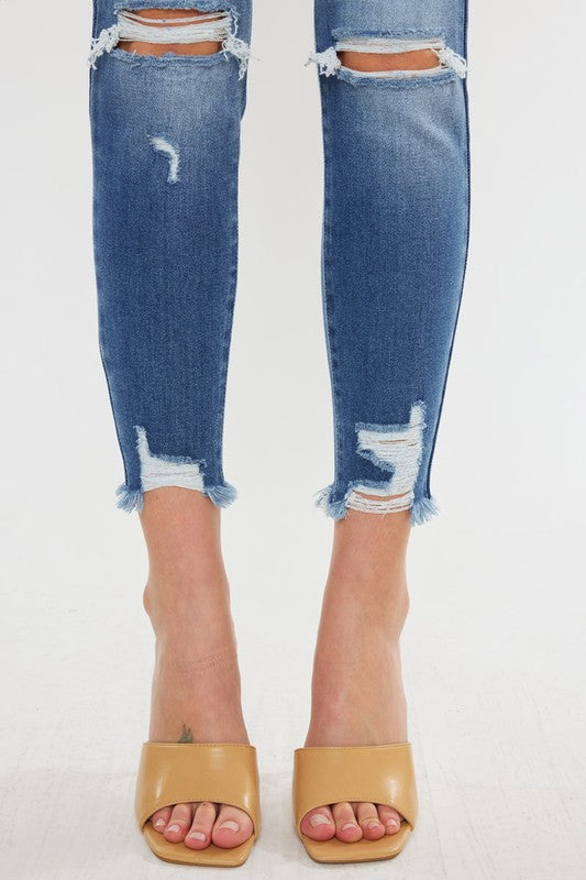 High Rise Fray Hem Ankle Skinny Jeans-Charmful Clothing Boutique
