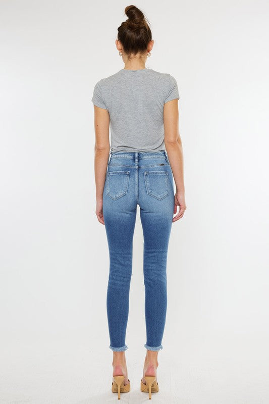 High Rise Fray Hem Ankle Skinny Jeans-Charmful Clothing Boutique