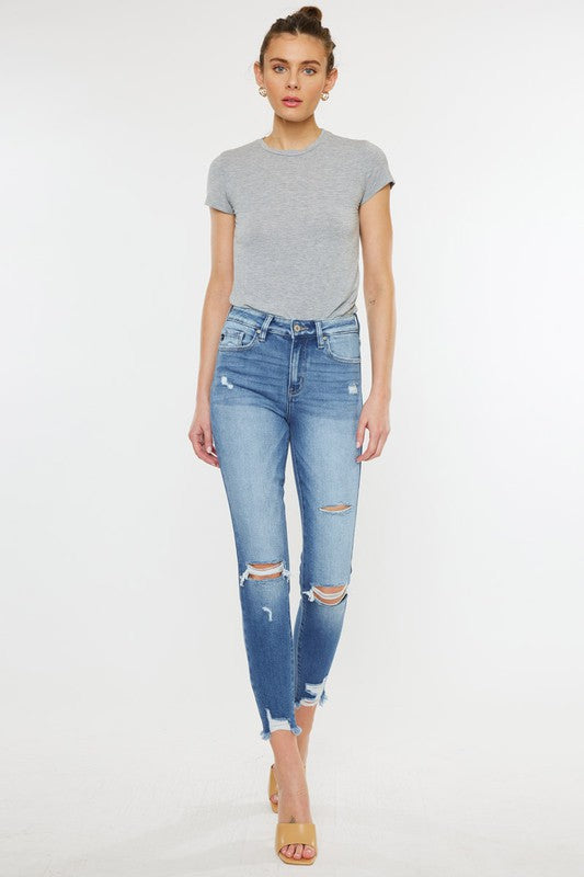 High Rise Fray Hem Ankle Skinny Jeans-Charmful Clothing Boutique