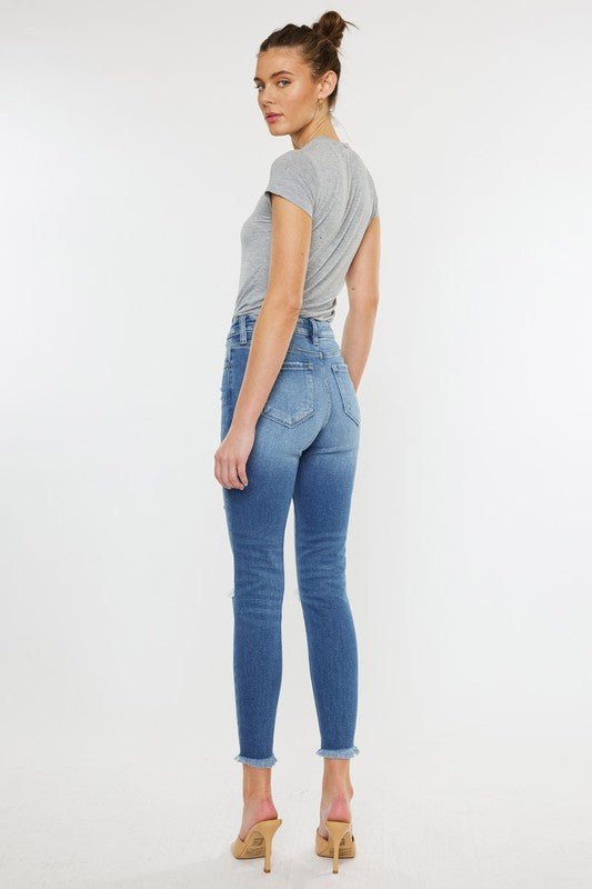 High Rise Fray Hem Ankle Skinny Jeans-Charmful Clothing Boutique