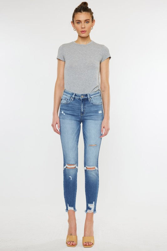 High Rise Fray Hem Ankle Skinny Jeans-Charmful Clothing Boutique