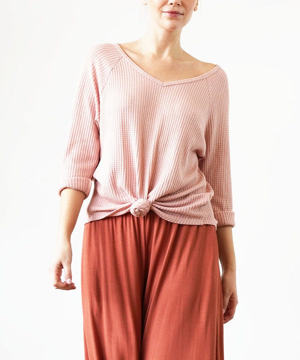 BAMBOO WAFFLE LOOST FIT TOP-Charmful Clothing Boutique