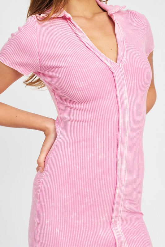 Exposed Seam Collared Mini Dress-Charmful Clothing Boutique