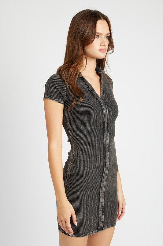 Exposed Seam Collared Mini Dress-Charmful Clothing Boutique