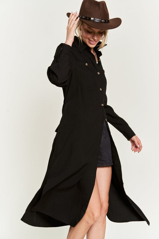 SOLID BUTTON DOWN BELTED LONG DRESS 30-545-Charmful Clothing Boutique