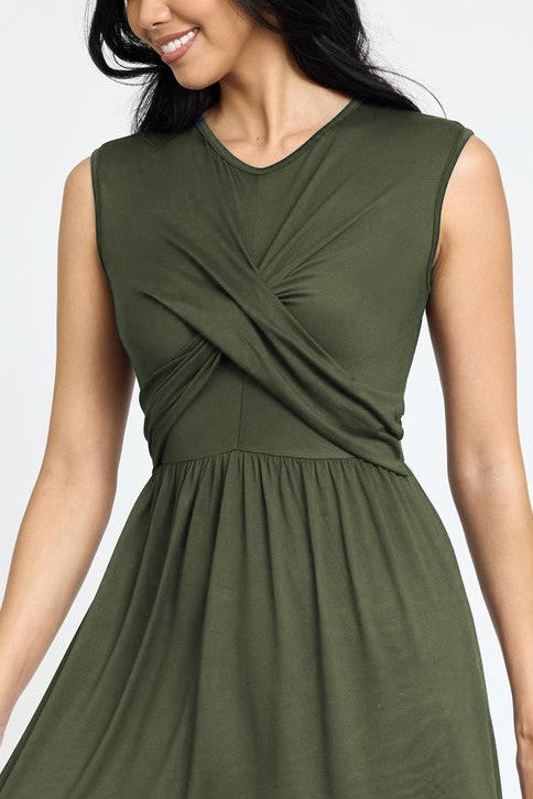 Sleeveless Cross-Over Bodice Midi Dress-Charmful Clothing Boutique