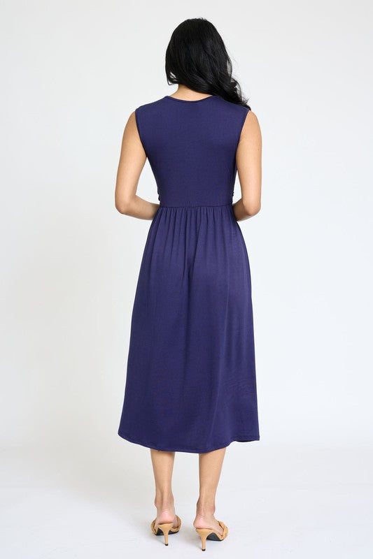 Sleeveless Cross-Over Bodice Midi Dress-Charmful Clothing Boutique