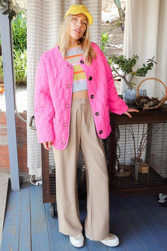 Quilted Puffer Jacket with Pockets-Charmful Clothing Boutique
