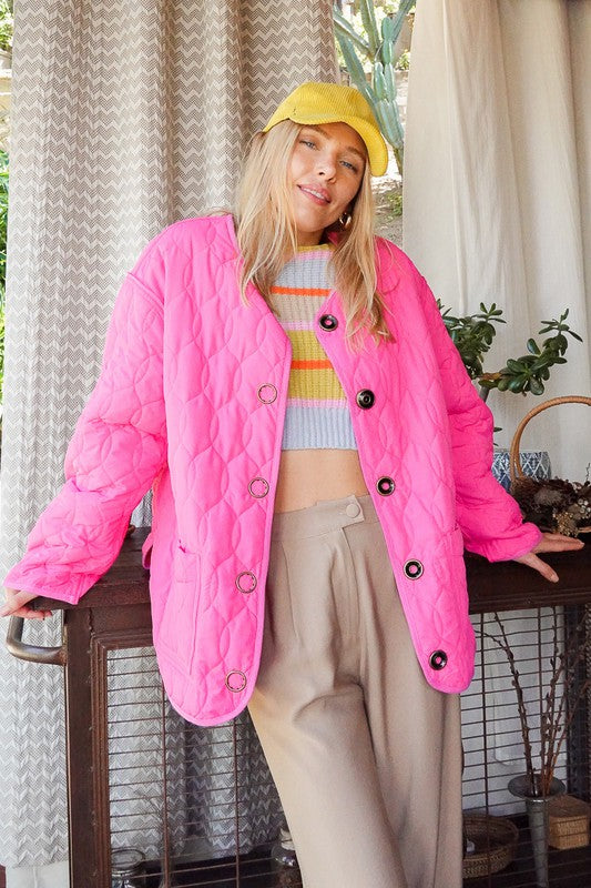 Quilted Puffer Jacket with Pockets-Charmful Clothing Boutique