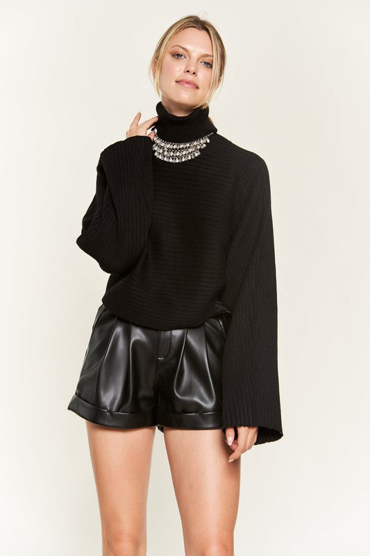 Mock neck wide sleeves top JJK50507-Charmful Clothing Boutique