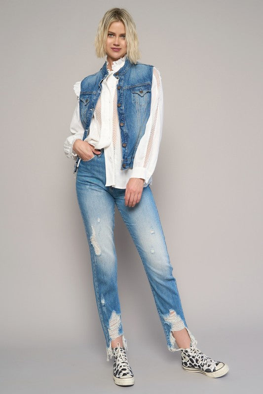 HIGH RISE CROPPED BOYFIREND JEANS WITHOUT BELT-Charmful Clothing Boutique