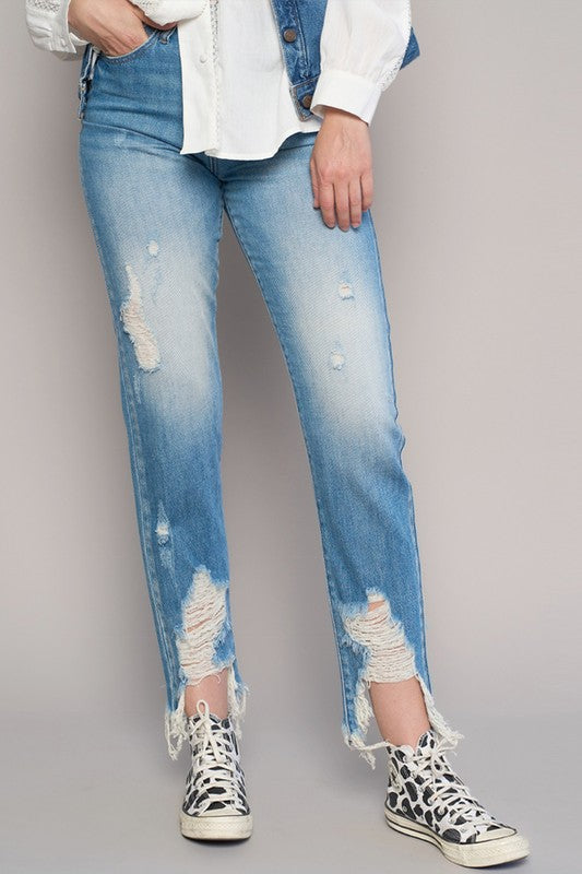 HIGH RISE CROPPED BOYFIREND JEANS WITHOUT BELT-Charmful Clothing Boutique
