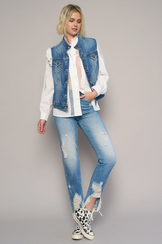 HIGH RISE CROPPED BOYFIREND JEANS WITHOUT BELT-Charmful Clothing Boutique