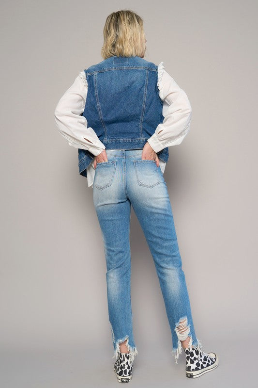 HIGH RISE CROPPED BOYFIREND JEANS WITHOUT BELT-Charmful Clothing Boutique