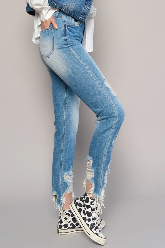HIGH RISE CROPPED BOYFIREND JEANS WITHOUT BELT-Charmful Clothing Boutique