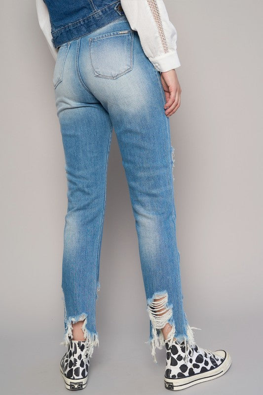 HIGH RISE CROPPED BOYFIREND JEANS WITHOUT BELT-Charmful Clothing Boutique