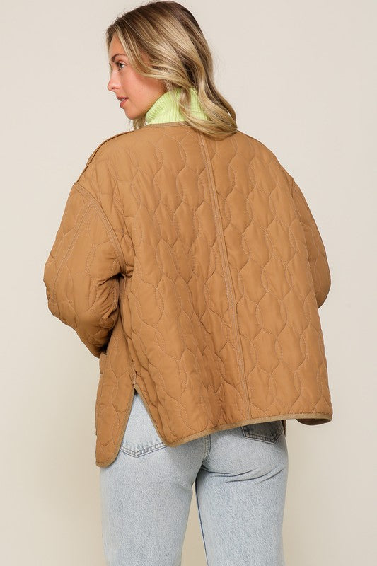 Quilted Puffer Jacket with Pockets-Charmful Clothing Boutique