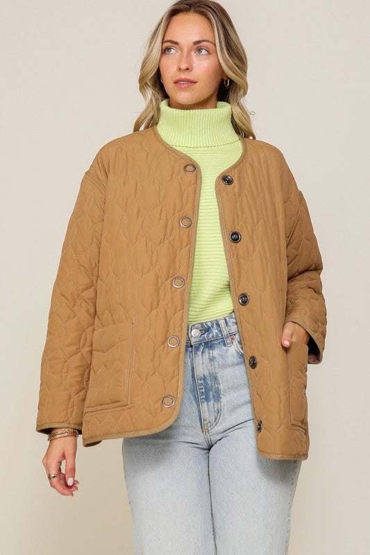 Quilted Puffer Jacket with Pockets-Charmful Clothing Boutique
