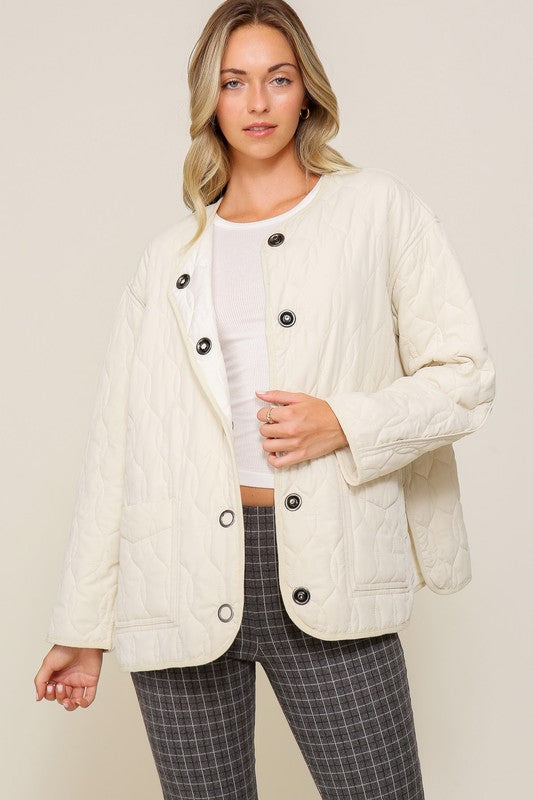 Quilted Puffer Jacket with Pockets-Charmful Clothing Boutique