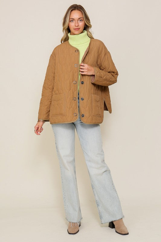 Quilted Puffer Jacket with Pockets-Charmful Clothing Boutique
