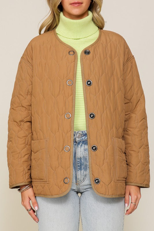 Quilted Puffer Jacket with Pockets-Charmful Clothing Boutique
