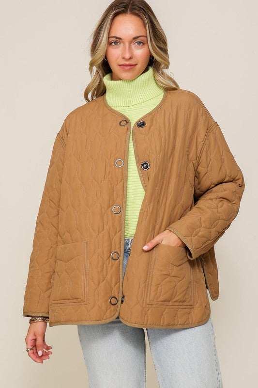 Quilted Puffer Jacket with Pockets-Charmful Clothing Boutique
