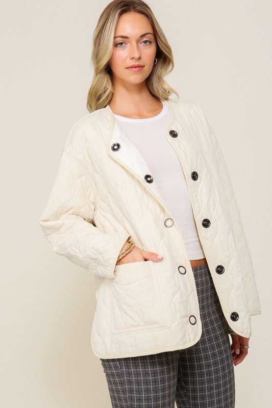 Quilted Puffer Jacket with Pockets-Charmful Clothing Boutique