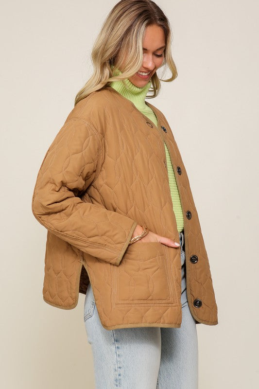 Quilted Puffer Jacket with Pockets-Charmful Clothing Boutique