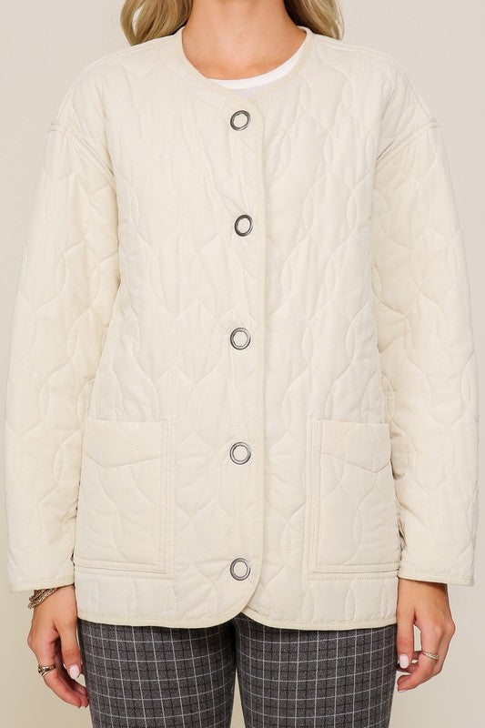 Quilted Puffer Jacket with Pockets-Charmful Clothing Boutique