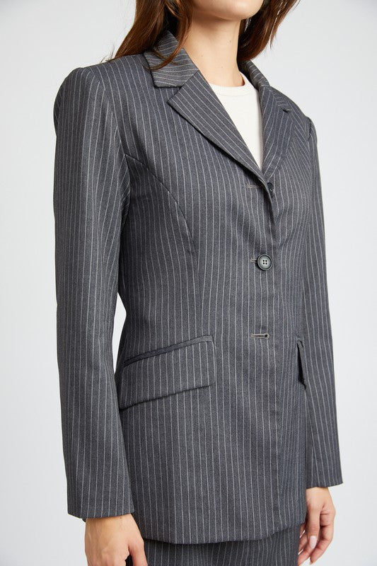 PIN STRIPED BLAZER JACKET-Charmful Clothing Boutique