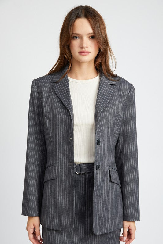 PIN STRIPED BLAZER JACKET-Charmful Clothing Boutique