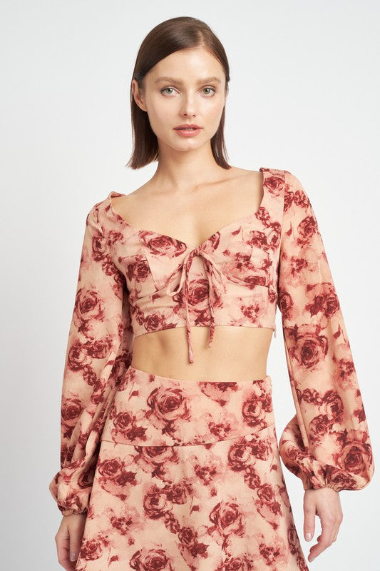 LONG SLEEVE SWEETHEART CROPPED TOP-Charmful Clothing Boutique