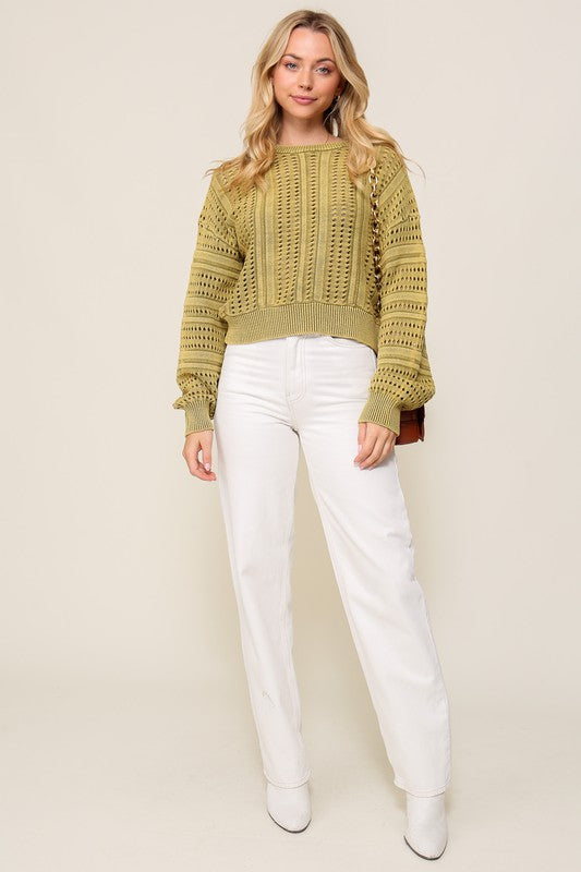 Acid Wash Round Neck Sweater-Charmful Clothing Boutique