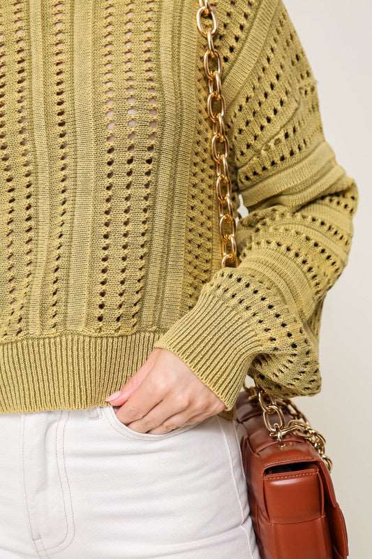 Acid Wash Round Neck Sweater-Charmful Clothing Boutique