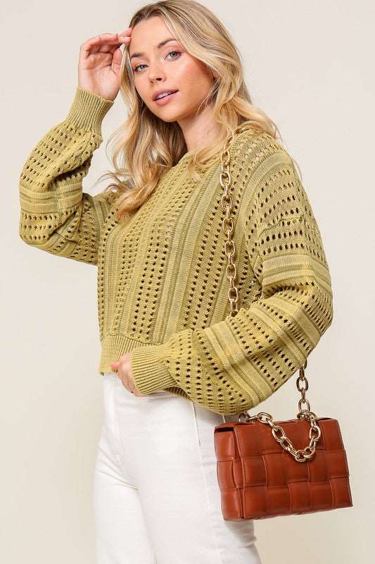Acid Wash Round Neck Sweater-Charmful Clothing Boutique