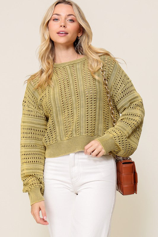 Acid Wash Round Neck Sweater-Charmful Clothing Boutique