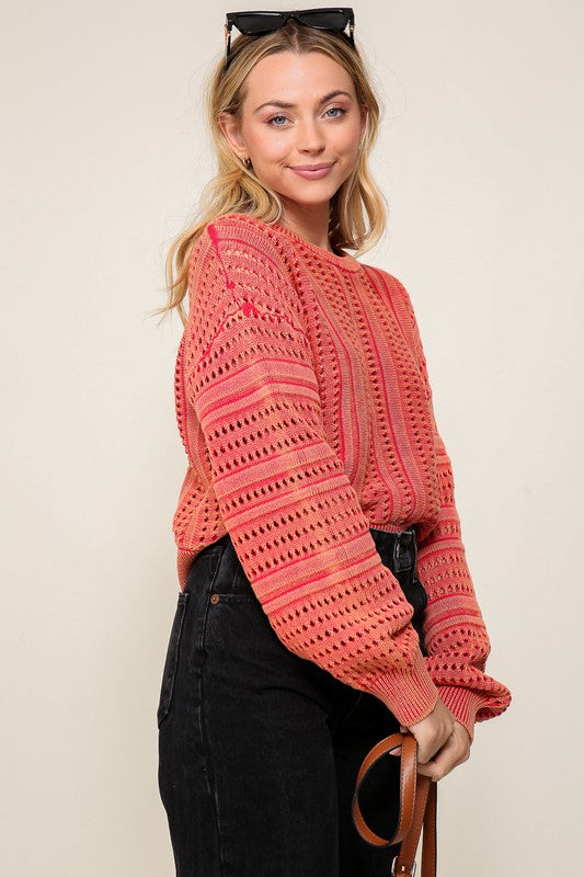 Acid Wash Round Neck Sweater-Charmful Clothing Boutique