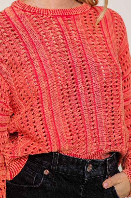 Acid Wash Round Neck Sweater-Charmful Clothing Boutique