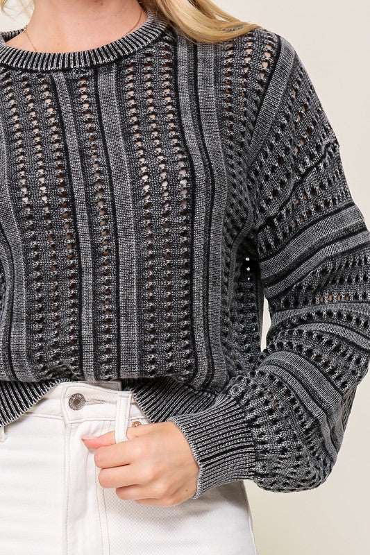Acid Wash Round Neck Sweater-Charmful Clothing Boutique