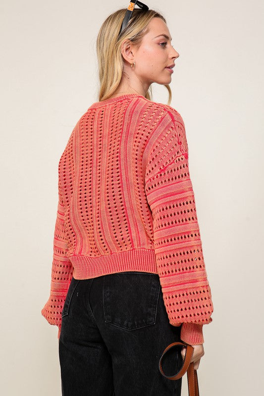Acid Wash Round Neck Sweater-Charmful Clothing Boutique