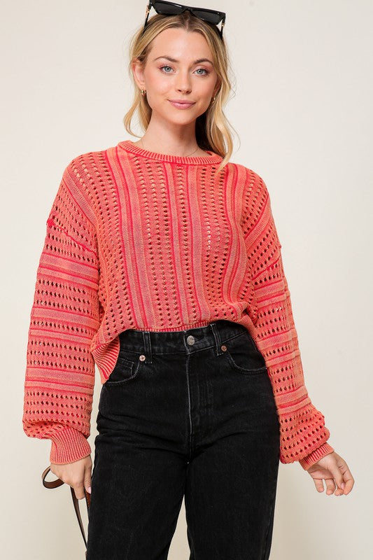 Acid Wash Round Neck Sweater-Charmful Clothing Boutique