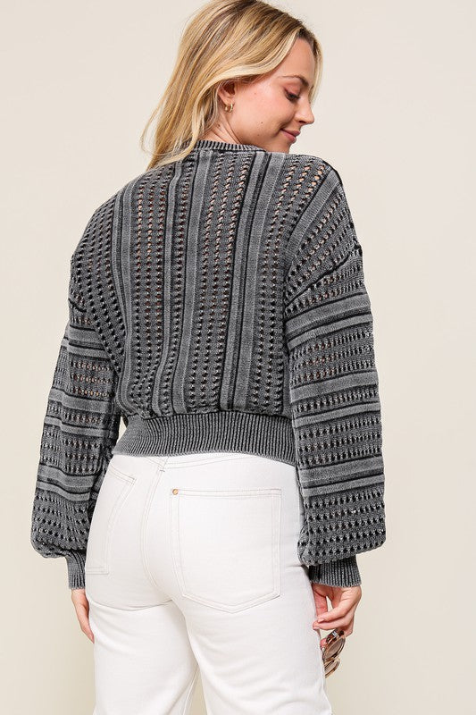 Acid Wash Round Neck Sweater-Charmful Clothing Boutique