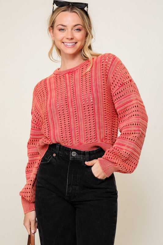 Acid Wash Round Neck Sweater-Charmful Clothing Boutique