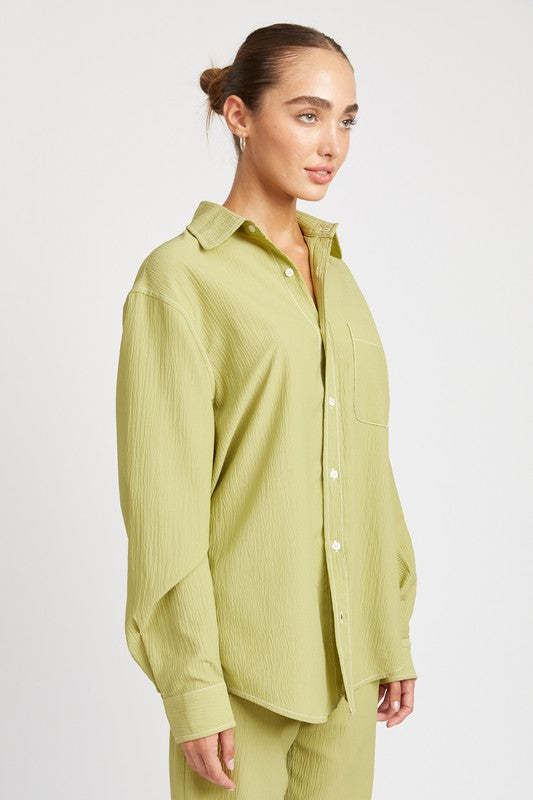 CONTRASTED STITCH BUTTON DOWN SHIRT-Charmful Clothing Boutique