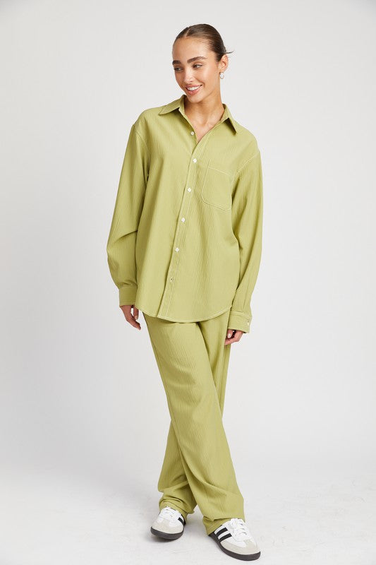 CONTRASTED STITCH BUTTON DOWN SHIRT-Charmful Clothing Boutique