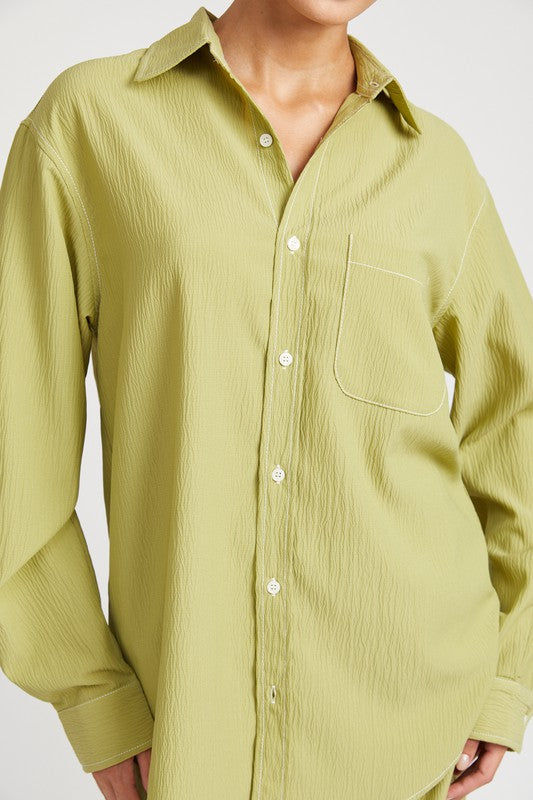 CONTRASTED STITCH BUTTON DOWN SHIRT-Charmful Clothing Boutique