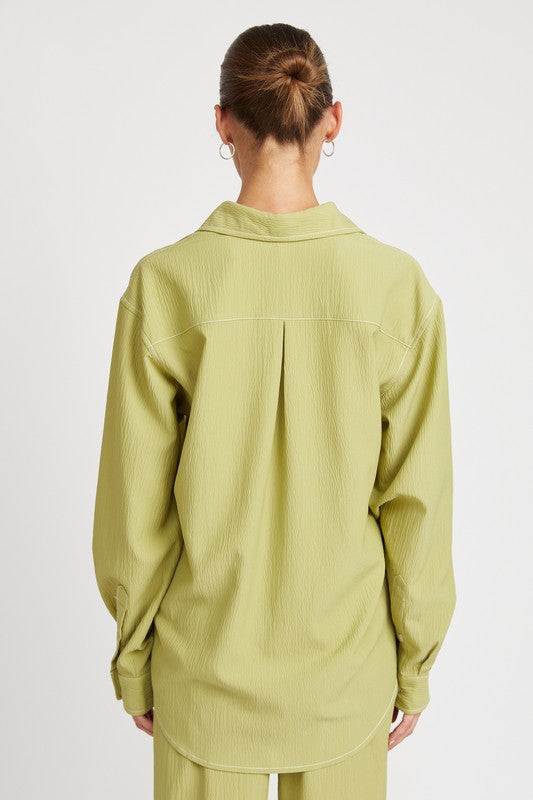 CONTRASTED STITCH BUTTON DOWN SHIRT-Charmful Clothing Boutique