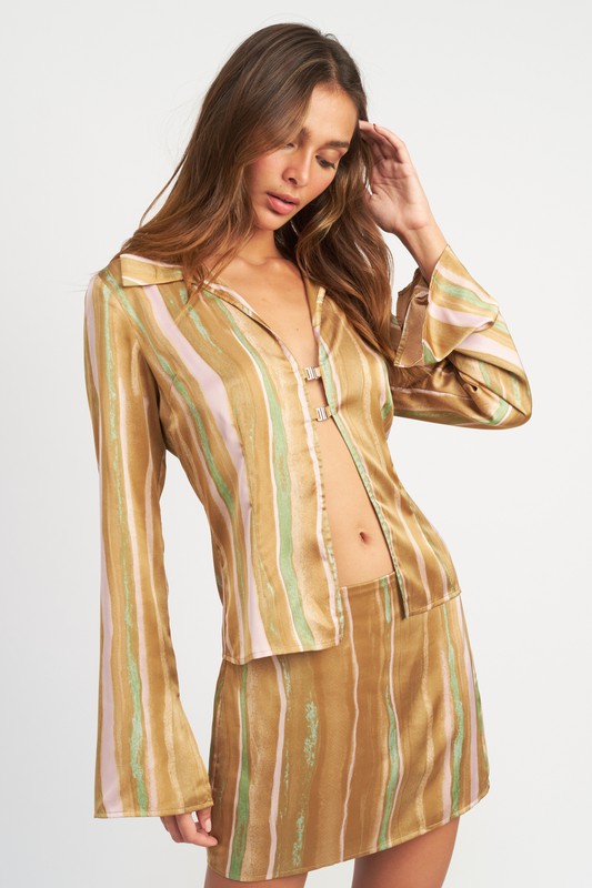 WIDE SLEEVE STRIPED BLOUSE-Charmful Clothing Boutique