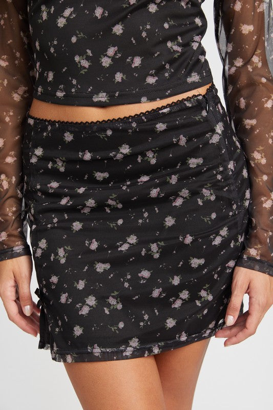 MESH MINI SKIRT WITH SATIN BOW DETAIL-Charmful Clothing Boutique